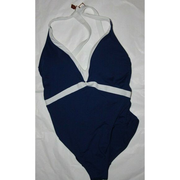 Lauren Ralph Lauren Size 8 INDIGO NAVY Bel Aire V Neck Mio One-Piece Swimsuit … - Picture 1 of 4